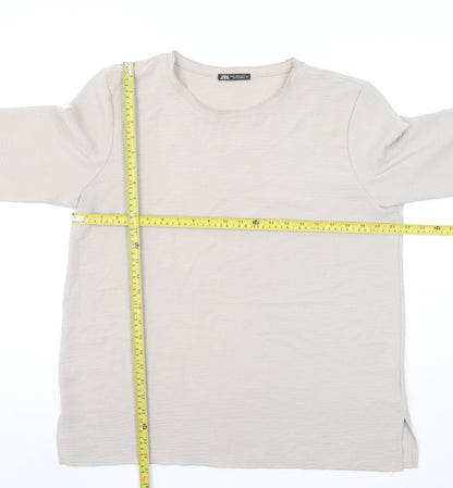 Womens UK Size XL Zara Beige Basic T-Shirt