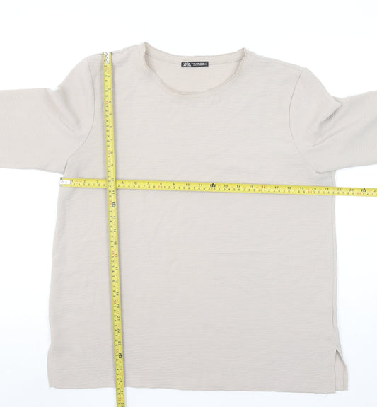 Womens UK Size XL Zara Beige Basic T-Shirt