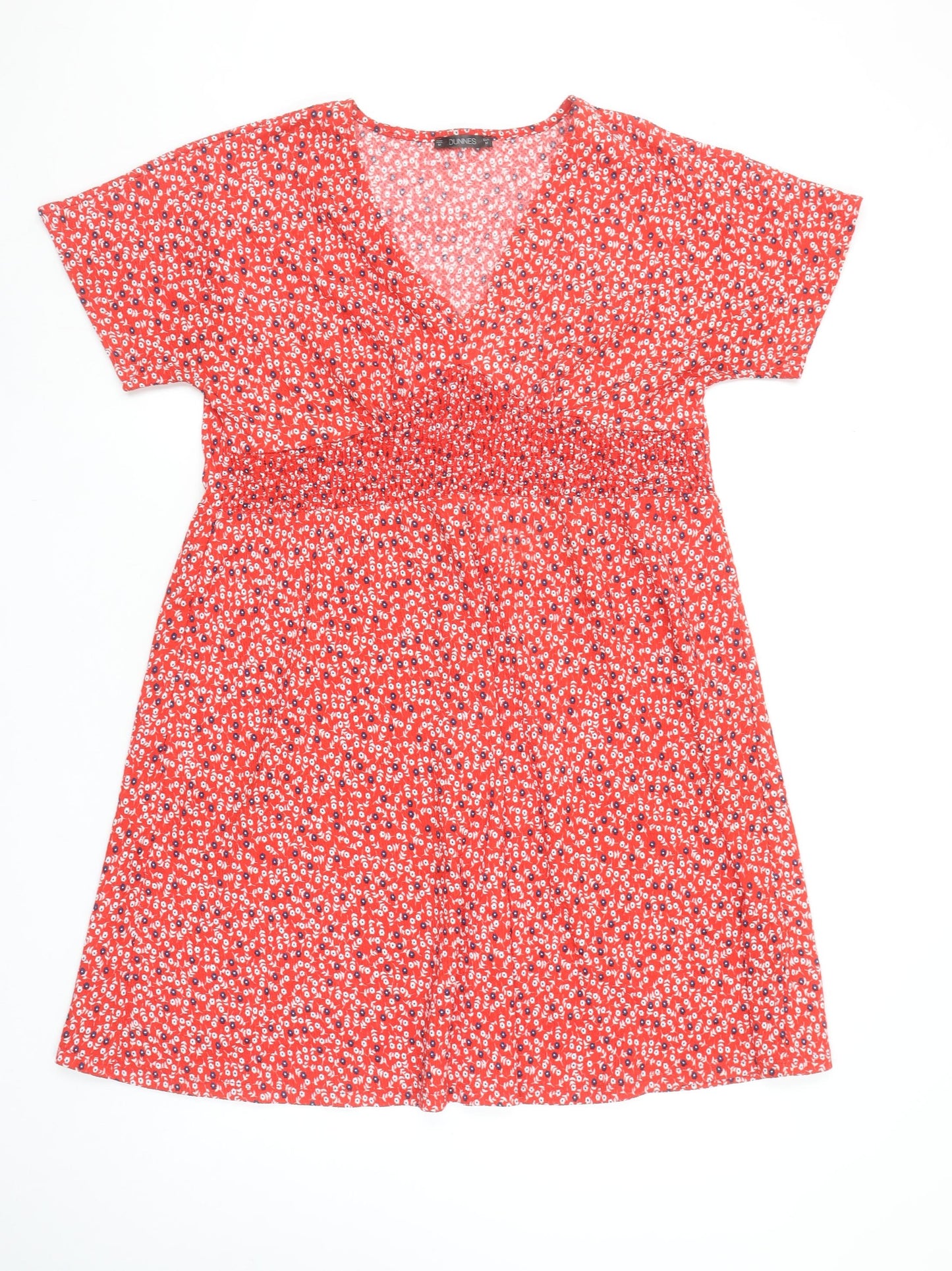 Dunnes Women Red Floral V-Neck A-Line Knee Length Dress Size M