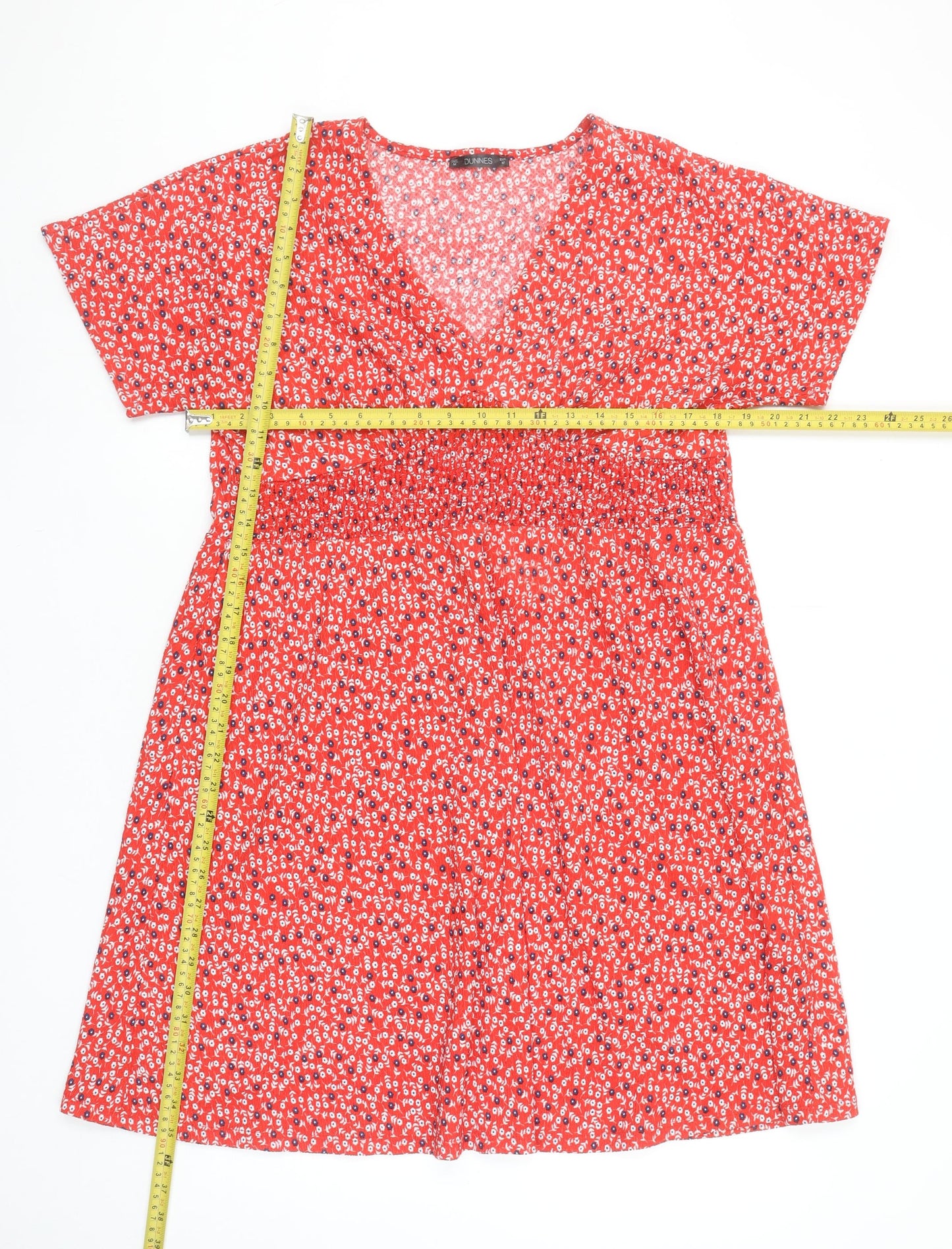 Dunnes Women Red Floral V-Neck A-Line Knee Length Dress Size M