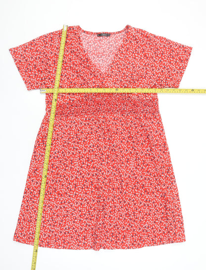 Dunnes Women Red Floral V-Neck A-Line Knee Length Dress Size M