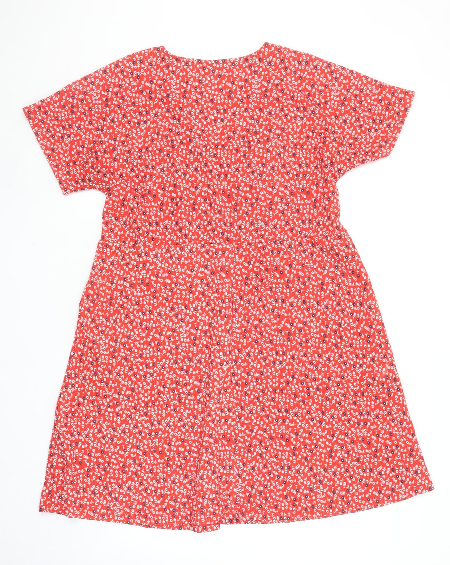 Dunnes Women Red Floral V-Neck A-Line Knee Length Dress Size M