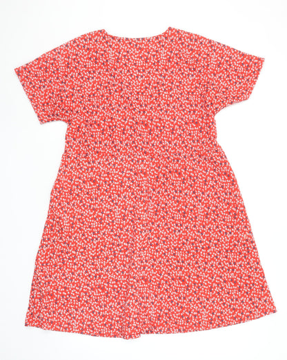 Dunnes Women Red Floral V-Neck A-Line Knee Length Dress Size M