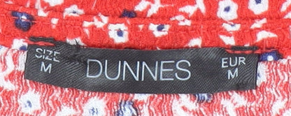 Dunnes Women Red Floral V-Neck A-Line Knee Length Dress Size M