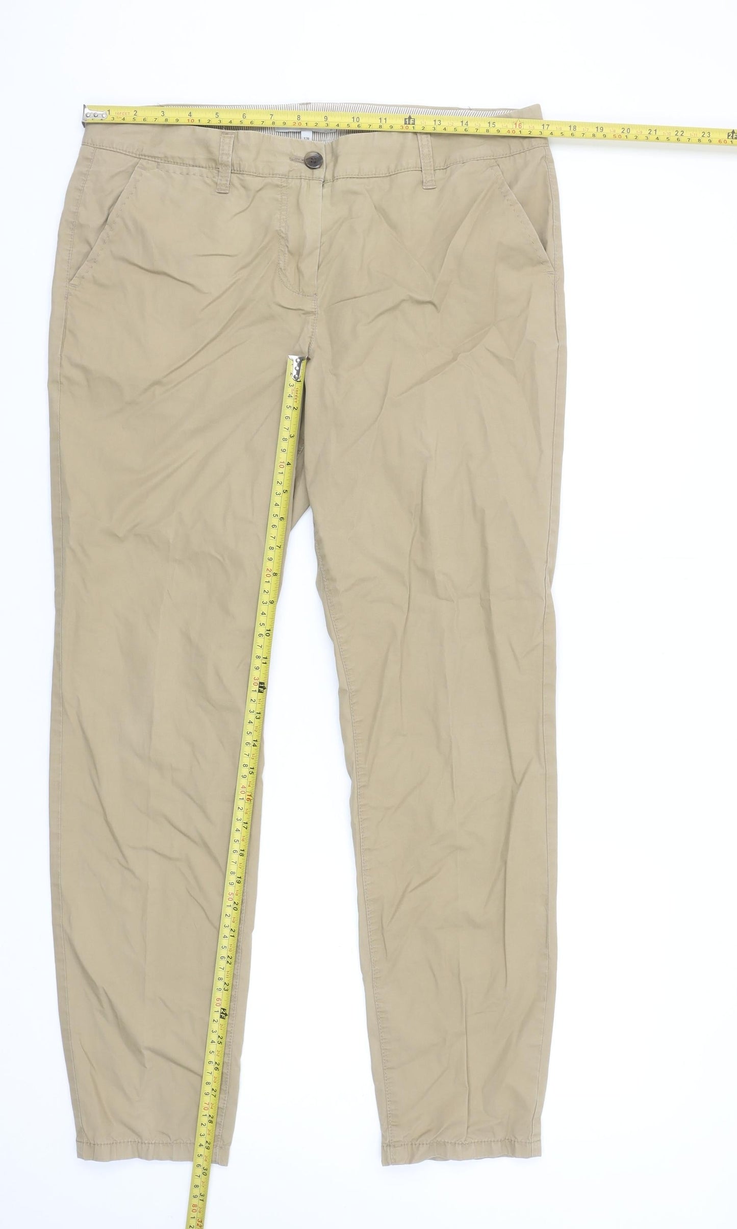 Next Women’s Beige Chino Trousers Size 12 Regular Cotton