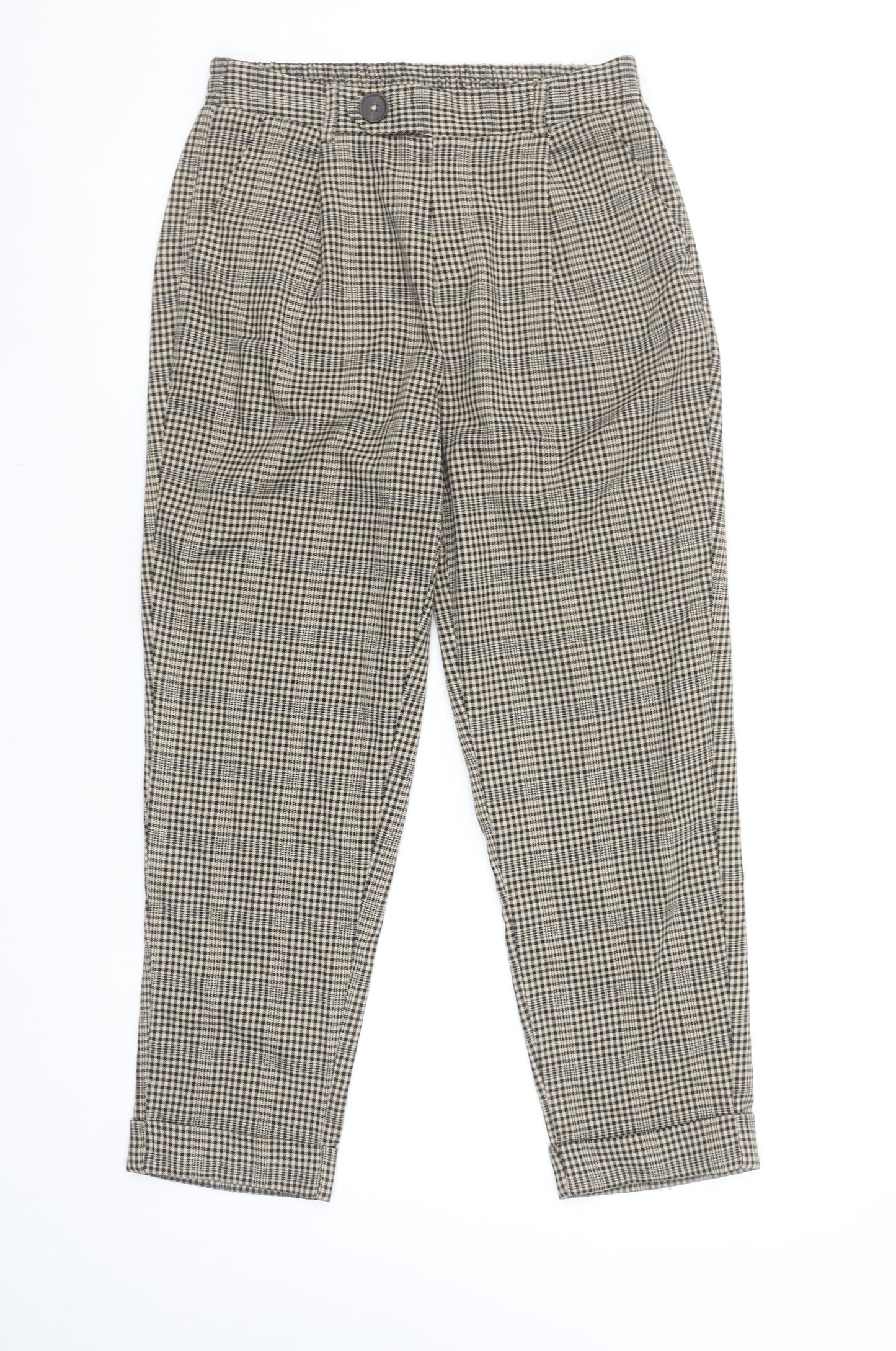 Stradivarius Womens Beige Check Tapered Trousers Size S