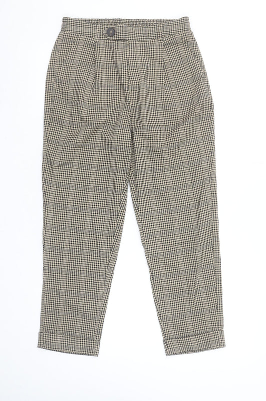 Stradivarius Womens Beige Check Tapered Trousers Size S