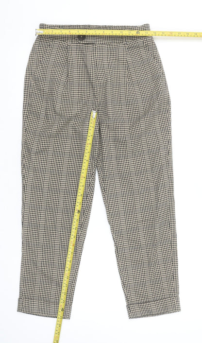 Stradivarius Womens Beige Check Tapered Trousers Size S