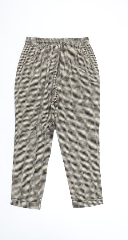 Stradivarius Womens Beige Check Tapered Trousers Size S