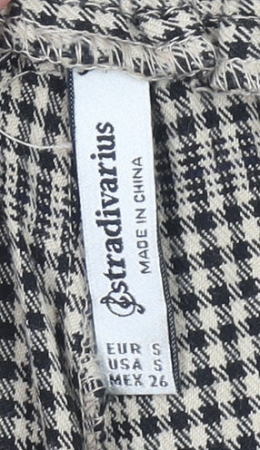 Stradivarius Womens Beige Check Tapered Trousers Size S