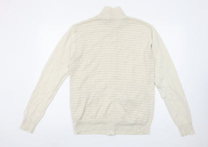 Puma Men Beige Striped Full Zip High Neck Cotton Jumper L