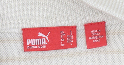 Puma Men Beige Striped Full Zip High Neck Cotton Jumper L