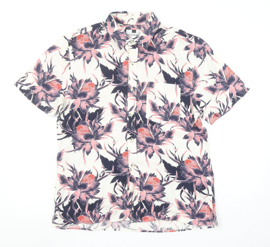 Topman Men's Multicoloured Floral Short Sleeve Cotton Shirt Size M