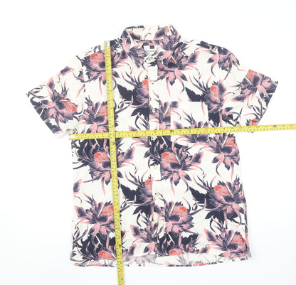 Topman Men's Multicoloured Floral Short Sleeve Cotton Shirt Size M