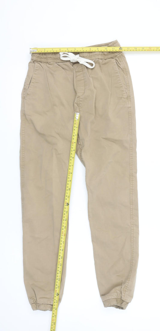 Bershka Women’s Beige Cotton Jogger Trousers Size 6