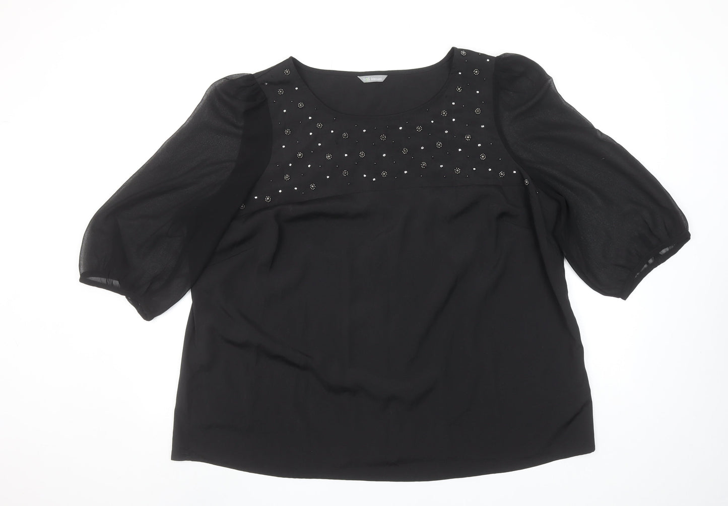 Womens UK Size 22 Marks and Spencer Black Tunic Blouse
