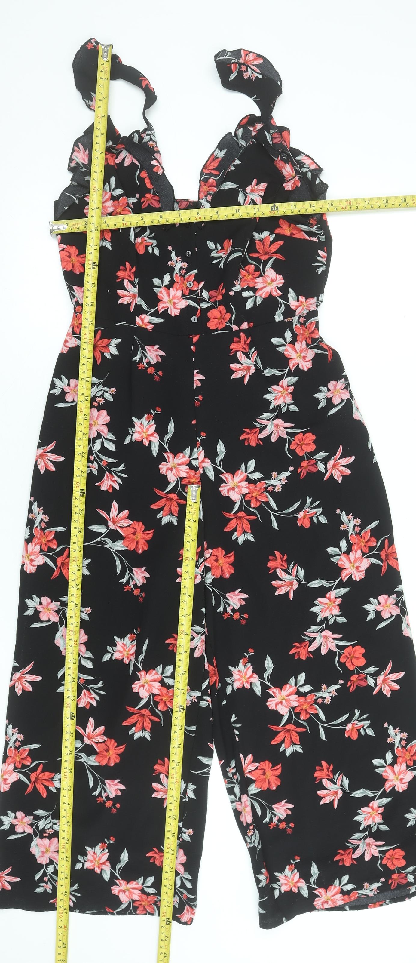 H&M Divided Womens Black Floral Jumpsuit Size 12 Sleeveless Wide-Leg