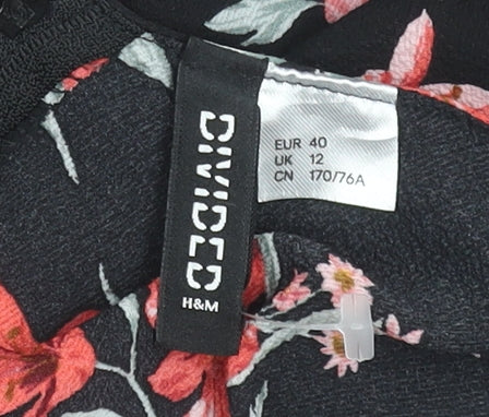 H&M Divided Womens Black Floral Jumpsuit Size 12 Sleeveless Wide-Leg