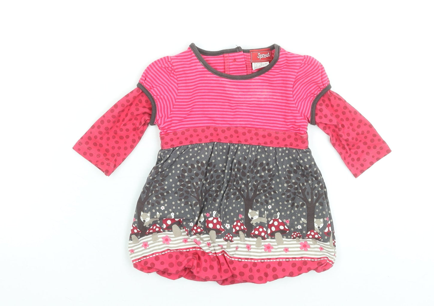 Sprout Girls Pink Long Sleeve A-Line Dress Size Newborn Woodland Print