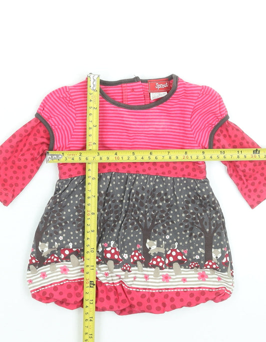 Sprout Girls Pink Long Sleeve A-Line Dress Size Newborn Woodland Print