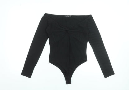 Boohoo Womens Black Off Shoulder Ribbed Bodysuit UK 12