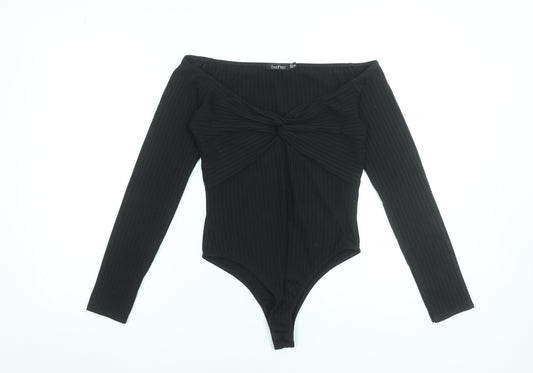 Boohoo Womens Black Off Shoulder Ribbed Bodysuit UK 12