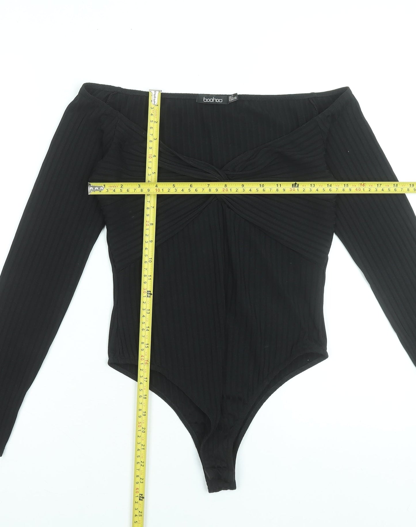 Boohoo Womens Black Off Shoulder Ribbed Bodysuit UK 12