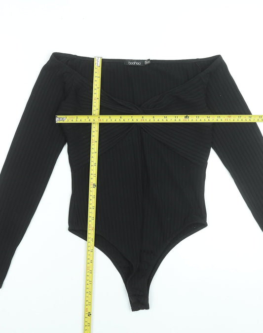 Boohoo Womens Black Off Shoulder Ribbed Bodysuit UK 12