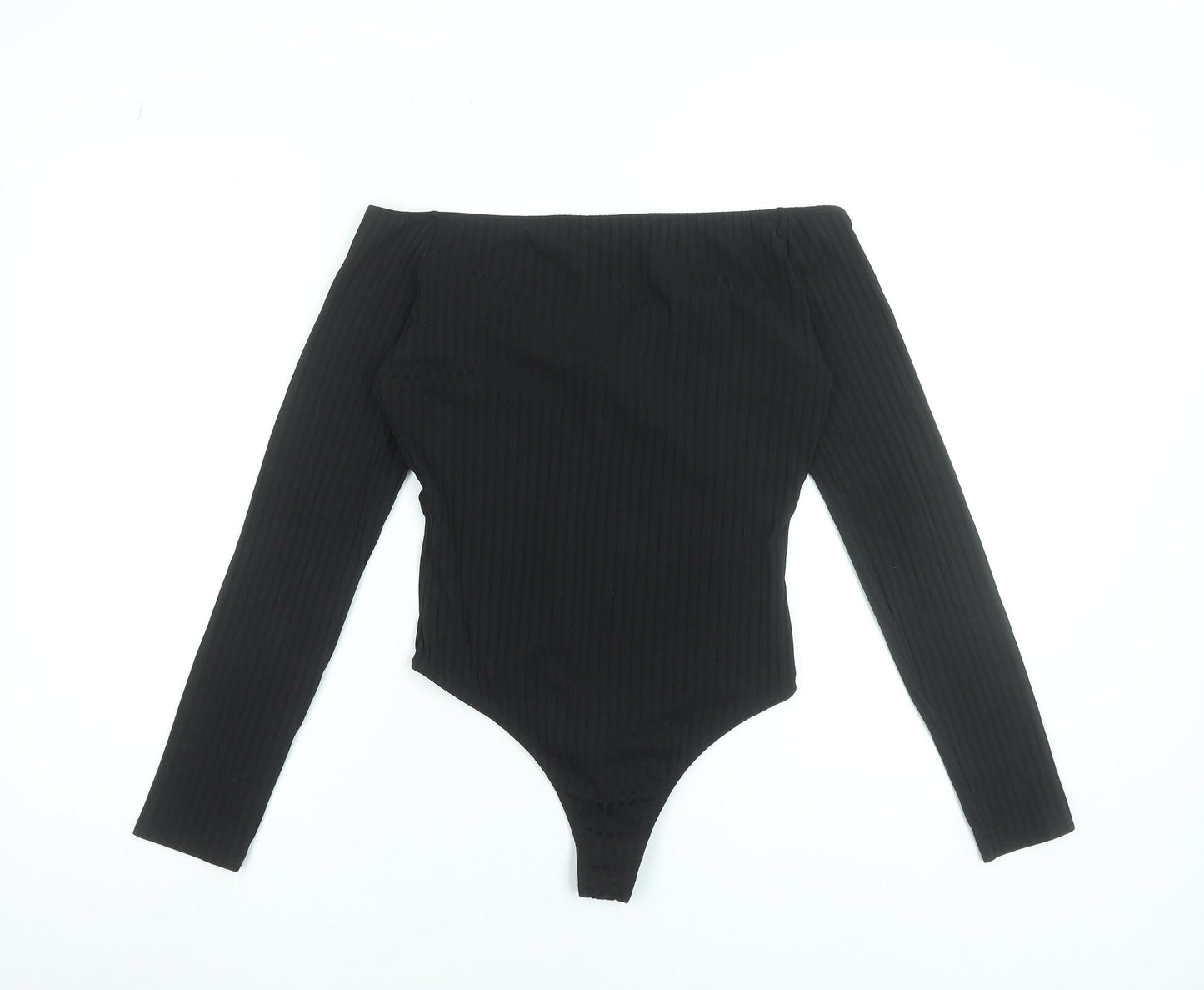 Boohoo Womens Black Off Shoulder Ribbed Bodysuit UK 12