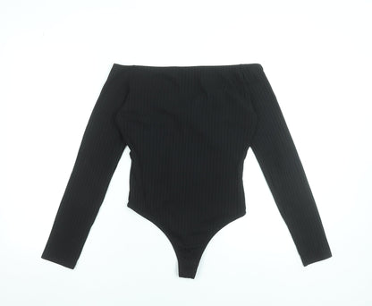 Boohoo Womens Black Off Shoulder Ribbed Bodysuit UK 12