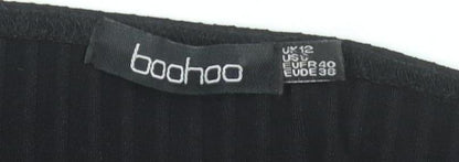 Boohoo Womens Black Off Shoulder Ribbed Bodysuit UK 12