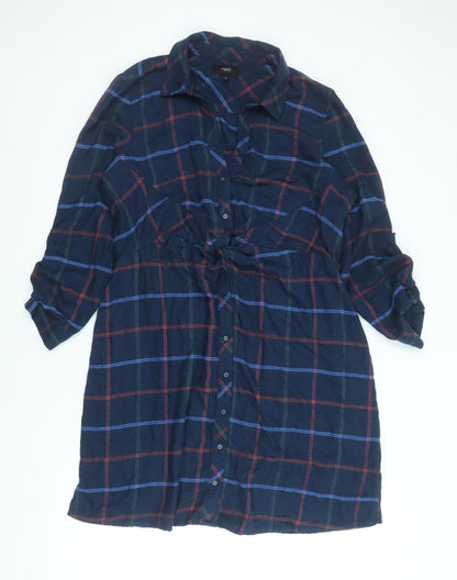 Next Women Blue Check Shirt Dress Size 20 Long Sleeve Collared Casual