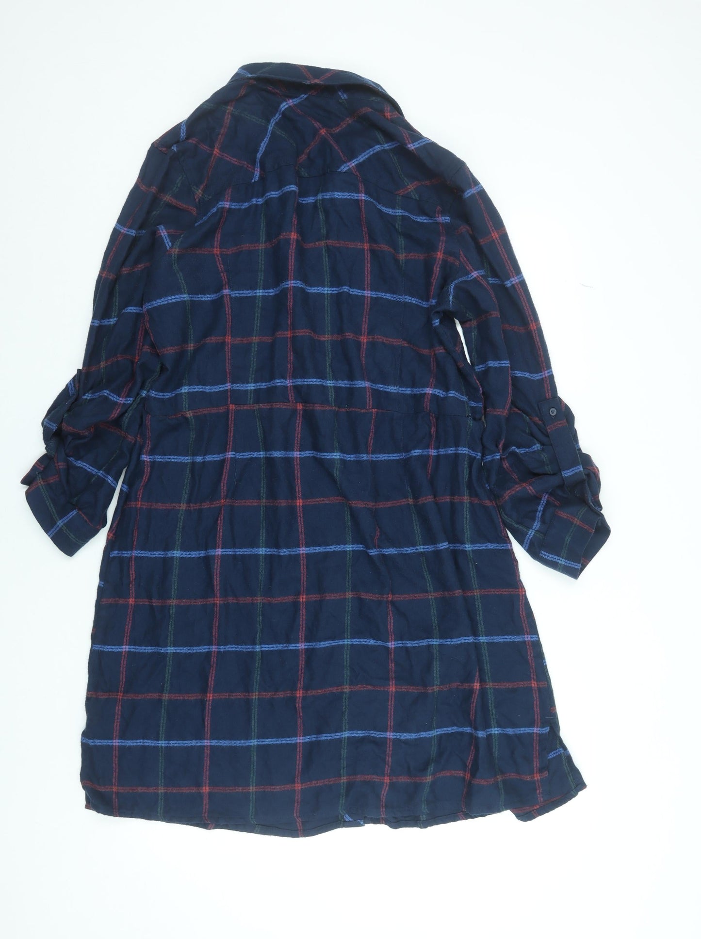 Next Women Blue Check Shirt Dress Size 20 Long Sleeve Collared Casual