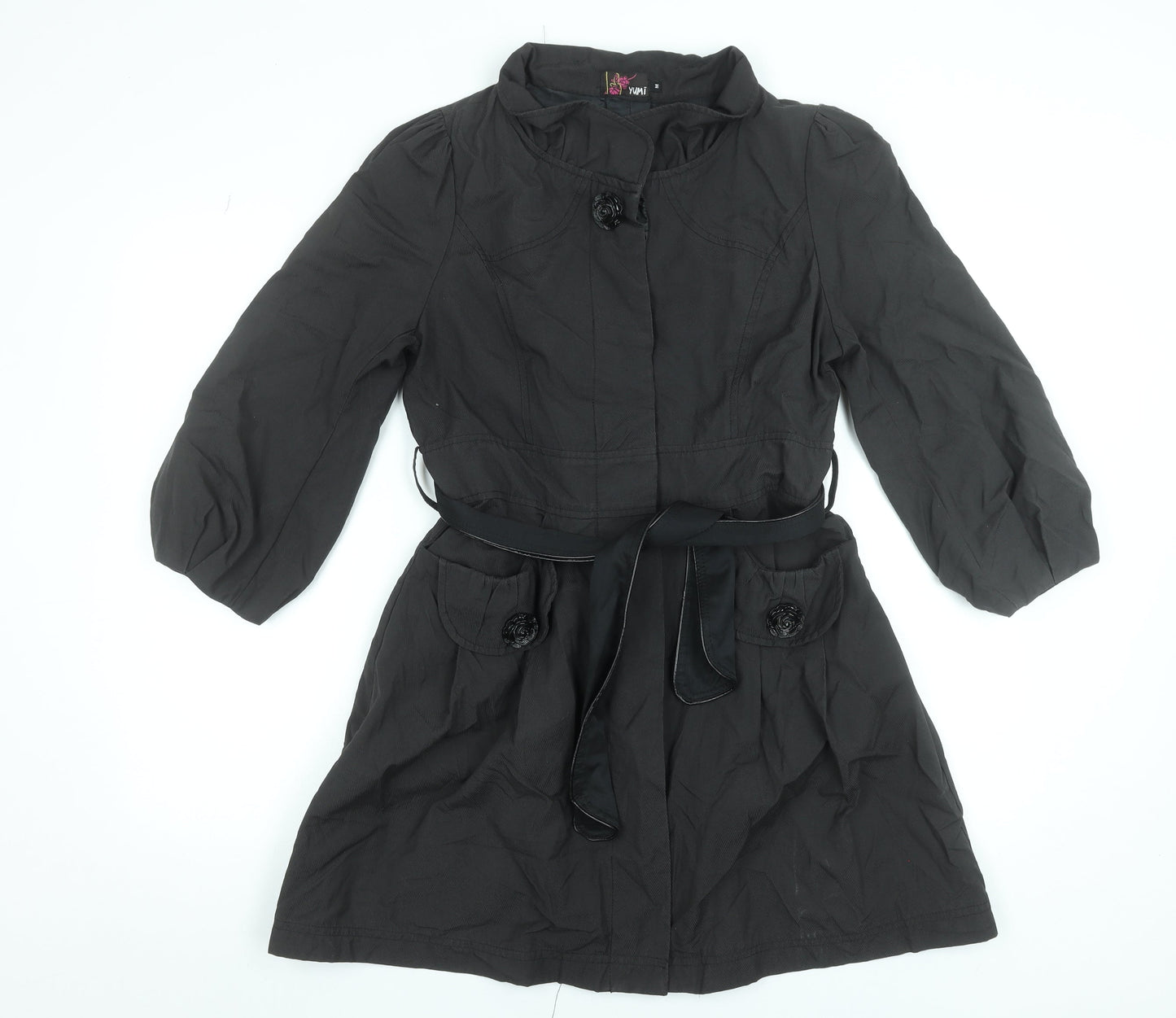 Womens UK Size M Yumi Black Trench Coat