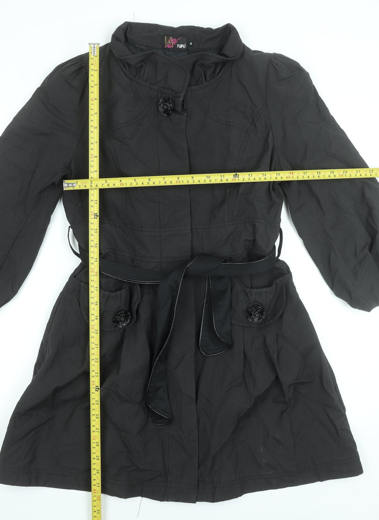 Womens UK Size M Yumi Black Trench Coat