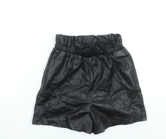 Primark Women Black Size 6 Paperbag Faux Leather Shorts