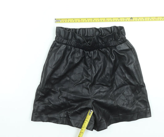 Primark Women Black Size 6 Paperbag Faux Leather Shorts