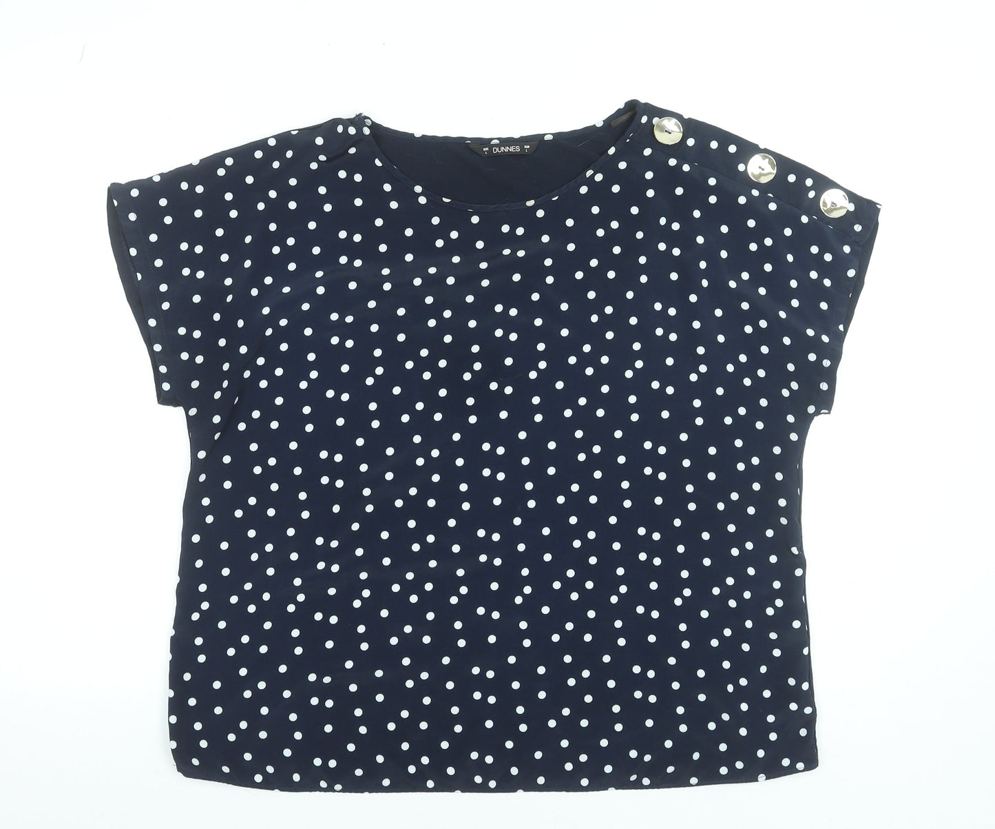 Dunnes Women Blue Polka Dot Short Sleeve Button Shoulder Blouse Size L