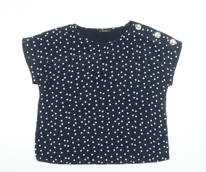 Dunnes Women Blue Polka Dot Short Sleeve Button Shoulder Blouse Size L
