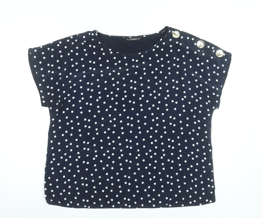 Dunnes Women Blue Polka Dot Short Sleeve Button Shoulder Blouse Size L