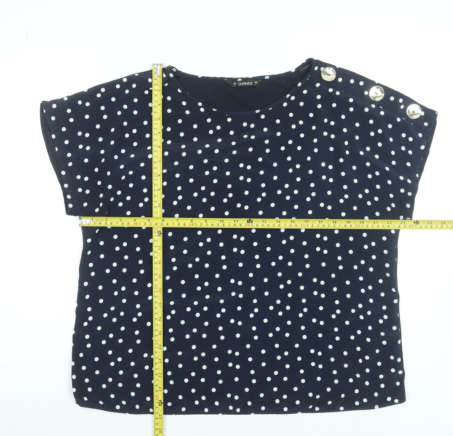Dunnes Women Blue Polka Dot Short Sleeve Button Shoulder Blouse Size L