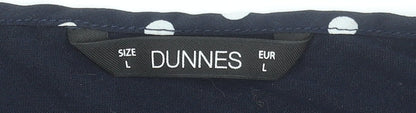 Dunnes Women Blue Polka Dot Short Sleeve Button Shoulder Blouse Size L