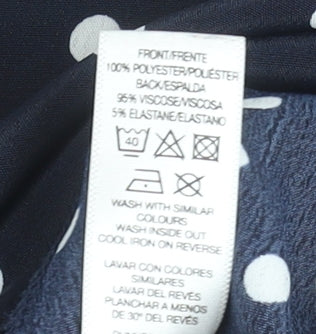 Dunnes Women Blue Polka Dot Short Sleeve Button Shoulder Blouse Size L