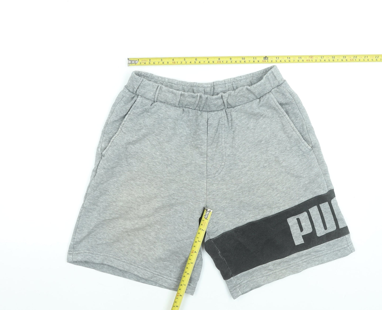 Puma Mens Grey Sweat Shorts S Regular Fit Elastic Waist Casual