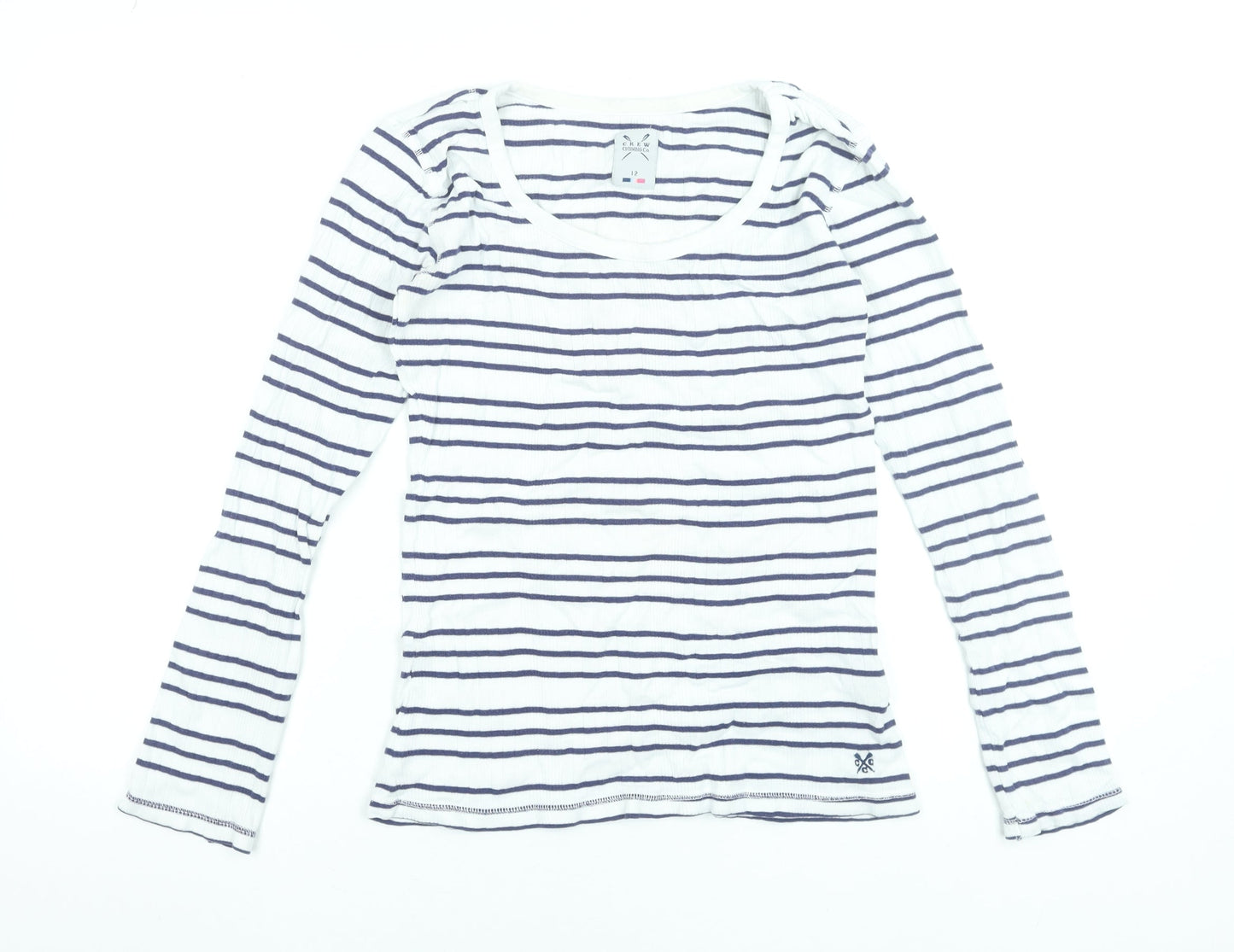 Crew Clothing Co. Women's White Navy Striped Long Sleeve Cotton Top Size 12
