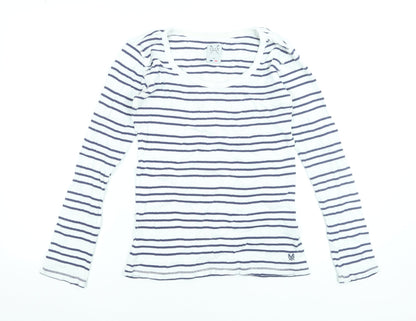 Crew Clothing Co. Women's White Navy Striped Long Sleeve Cotton Top Size 12