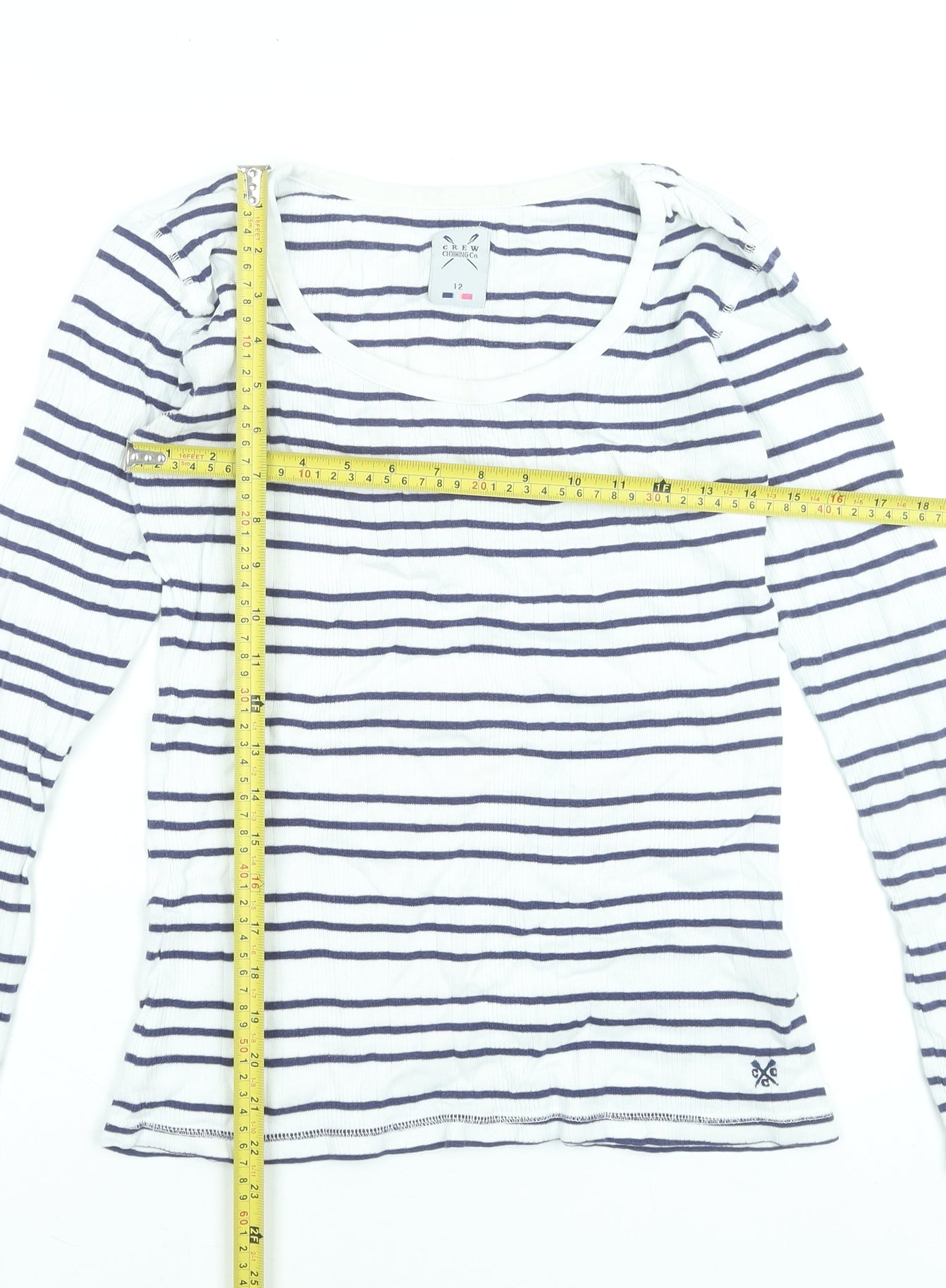 Crew Clothing Co. Women's White Navy Striped Long Sleeve Cotton Top Size 12