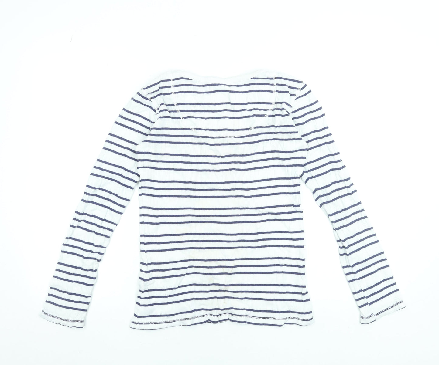 Crew Clothing Co. Women's White Navy Striped Long Sleeve Cotton Top Size 12