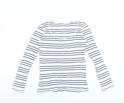 Crew Clothing Co. Women's White Navy Striped Long Sleeve Cotton Top Size 12