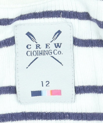 Crew Clothing Co. Women's White Navy Striped Long Sleeve Cotton Top Size 12